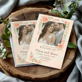 Invitation Mariage rose pâle avec cadre et photo floraux