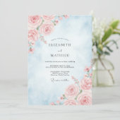 Invitation Mariage Rose Pâle Bleu Poudré (Debout devant)
