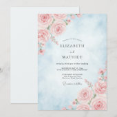 Invitation Mariage Rose Pâle Bleu Poudré (Devant / Derrière)