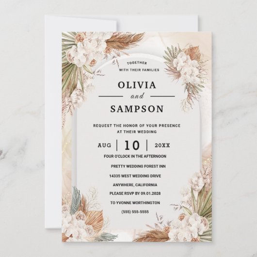 Invitation Mariage Rose Pâle Bourguignon Or (Devant)
