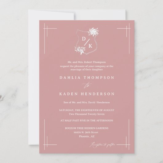 Invitation Mariage rose pâle Crest Boho QR Code Photo (Devant)