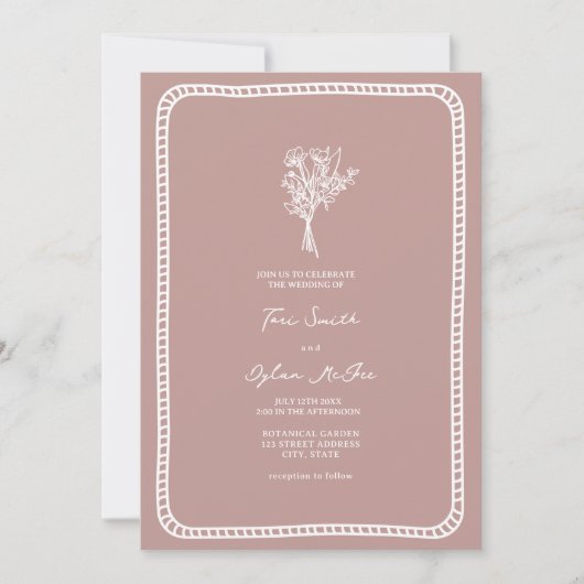 Invitation Mariage rose pâle de la bordure du bouquet (Devant)