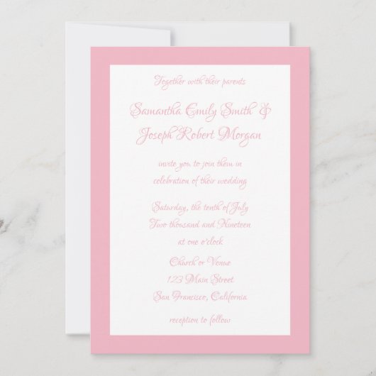 Invitation Mariage rose pâle et blanc (Devant)