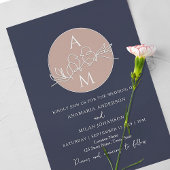 Invitation Mariage Rose Pâle et Bleu Marine Monogramme