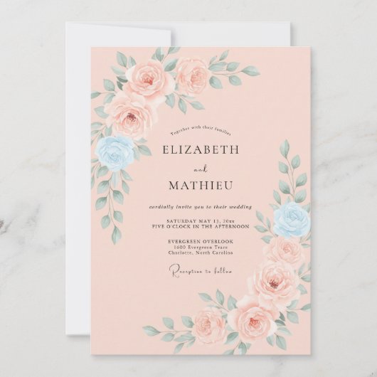 Invitation Mariage Rose Pâle et Discrète (Devant)
