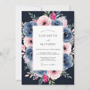Invitation Mariage Rose Pâle et Marine Toile Painter