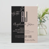 Invitation Mariage Rose Pâle et Noir Monogramme (Debout devant)
