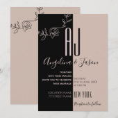 Invitation Mariage Rose Pâle et Noir Monogramme (Devant / Derrière)