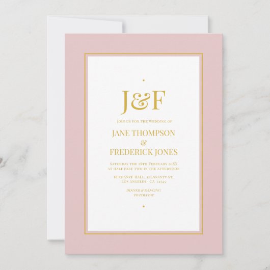 Invitation Mariage Rose Pâle et Or (Devant)