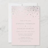Invitation Mariage rose pâle Faux Silver Confetti (Devant)