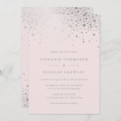 Invitation Mariage rose pâle Faux Silver Confetti (Devant / Derrière)