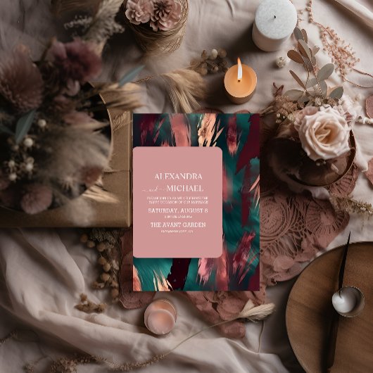 Invitation mariage rose pâle foncé en cuivre Abstrait