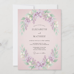 Invitation Mariage Rose Pâle Lilas Paisible