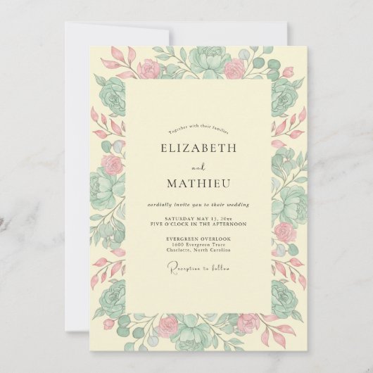 Invitation Mariage Rose Pâle Menthe (Devant)