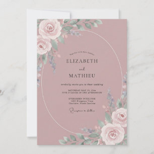 Invitation Mariage Rose Pâle Poussiéreux Ranunculus Eucalyptu