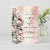 Invitation Mariage Rose Pâle Ranunculus Eucalyptus Or Rose (Debout devant)