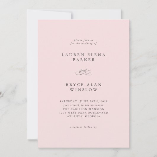 Invitation Mariage rose pâle simple et élégant (Devant)