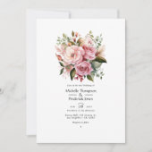 Invitation Mariage Rose Pâle, Verdure et Rose Cannelle (Devant)