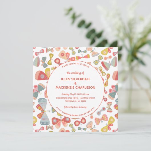 Invitation Mariage rose papillon (Debout devant)