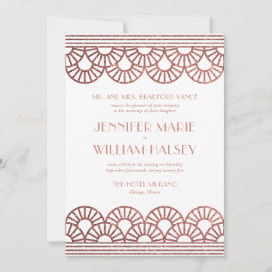 Invitation Mariage rose Parties scintillant or Art déco