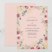 Invitation Mariage Rose Pastel Élégant (Devant / Derrière)