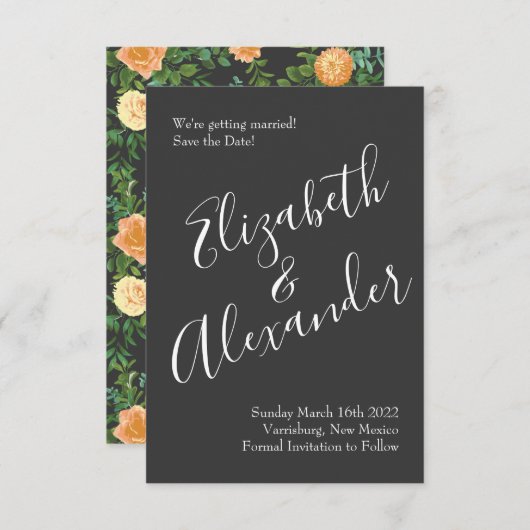 Invitation Mariage Rose Peach Charcoal Grey Peony Date de sau (Devant / Derrière)