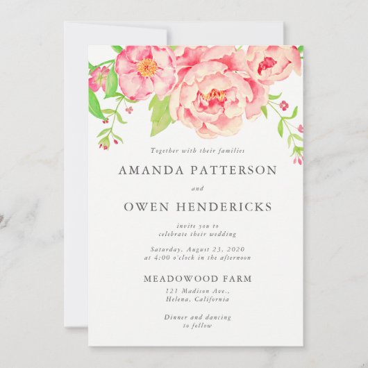 Invitation Mariage Rose Peach Watercolor (Devant)