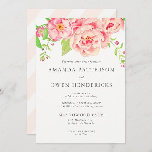Invitation Mariage Rose Peach Watercolor (Devant / Derrière)