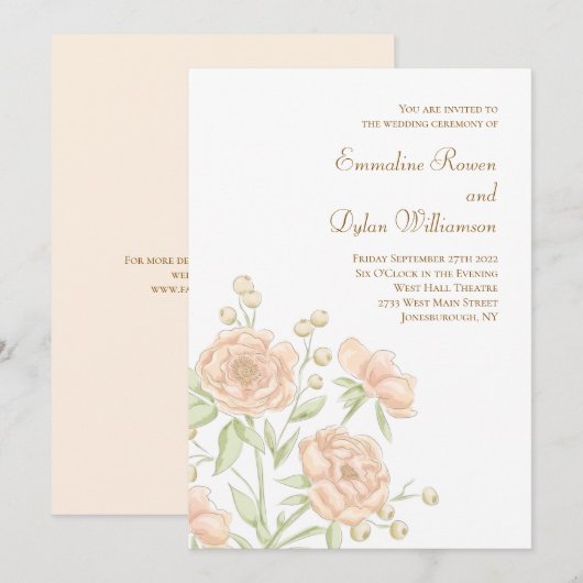 Invitation Mariage Rose Pêche (Devant / Derrière)
