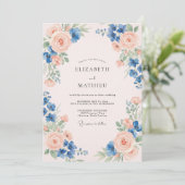 Invitation Mariage Rose Pêche Azur Feuillu (Debout devant)