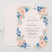 Invitation Mariage Rose Pêche Azur Feuillu (Devant / Derrière)