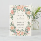 Invitation Mariage Rose Pêche Eucalyptus Arche (Debout devant)