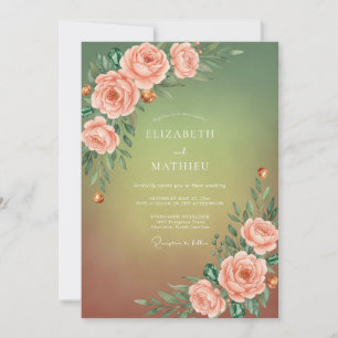 Invitation Mariage Rose Pêche Olive