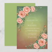 Invitation Mariage Rose Pêche Olive (Devant / Derrière)
