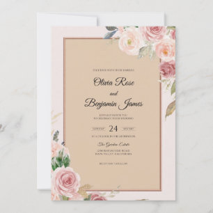 Invitation Mariage Rose Peinte Champagne
