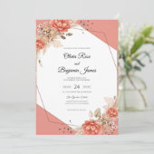 Invitation Mariage Rose Peinte de Corail (Debout devant)