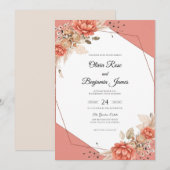 Invitation Mariage Rose Peinte de Corail (Devant / Derrière)