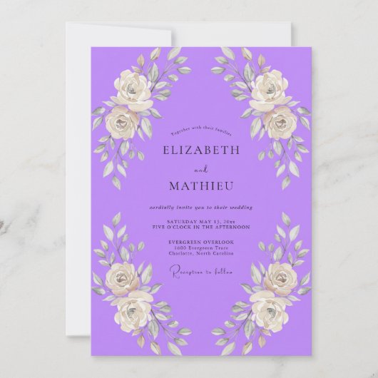 Invitation Mariage Rose Peinte de Lilas (Devant)