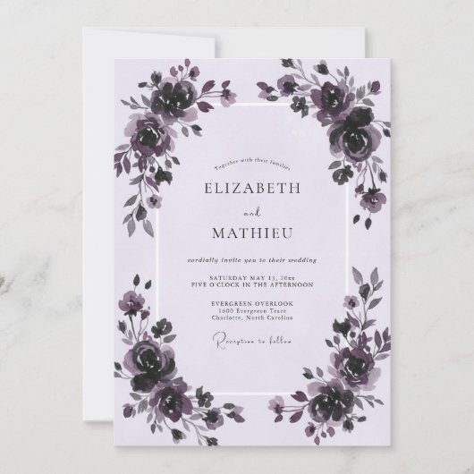 Invitation Mariage Rose Peinte de Prune (Devant)