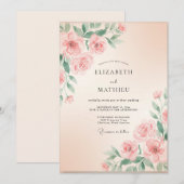 Invitation Mariage Rose Peinte de Rosé (Devant / Derrière)