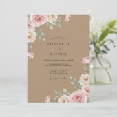 Invitation Mariage Rose Peinte Taupe (Debout devant)