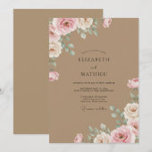 Invitation Mariage Rose Peinte Taupe (Devant / Derrière)