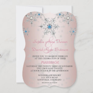 Invitation Mariage rose perle bleu