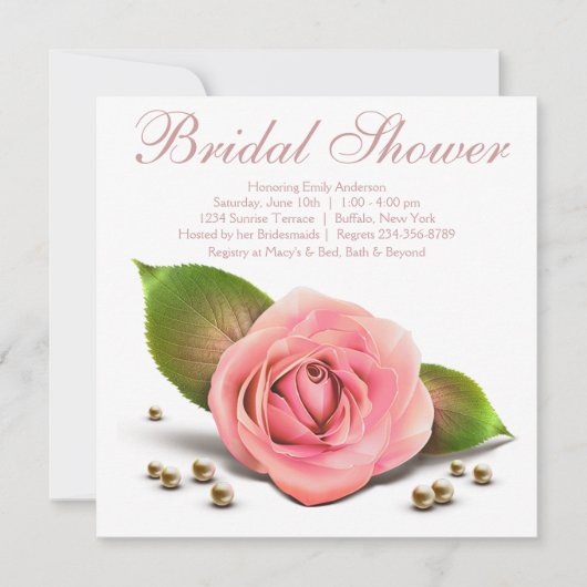Invitation Mariage Rose Perle Rose Blanc (Devant)
