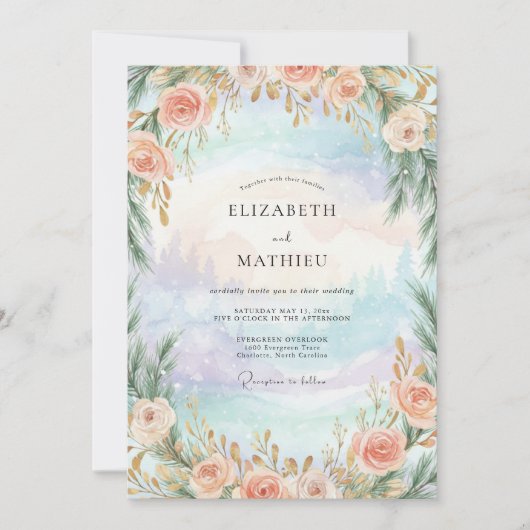 Invitation Mariage Rose Pervenche Aqua (Devant)