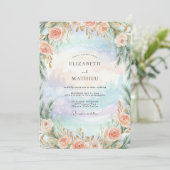Invitation Mariage Rose Pervenche Aqua (Debout devant)
