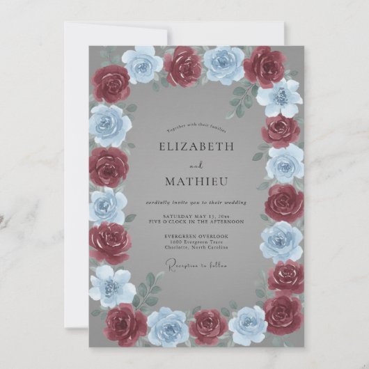Invitation Mariage Rose Pervenche Bordeaux (Devant)