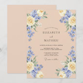 Invitation Mariage Rose Pervenche Champagne (Devant / Derrière)