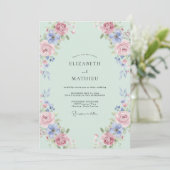 Invitation Mariage Rose Pervenche Mousse de Mer (Debout devant)