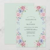 Invitation Mariage Rose Pervenche Mousse de Mer (Devant / Derrière)